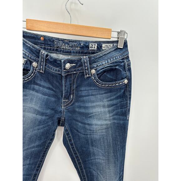 Miss Me Bootcut Jeans Lace Sequin Flap Pockets Denim Dark Wash Womens Size 27 - Picture 4 of 9